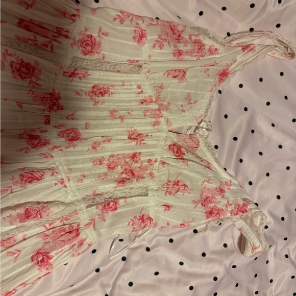 Floral Lace Trim Skirt - Pink and White - Picture 2 of 5